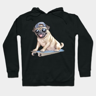 Pug Dog on Skateboard Hoodie